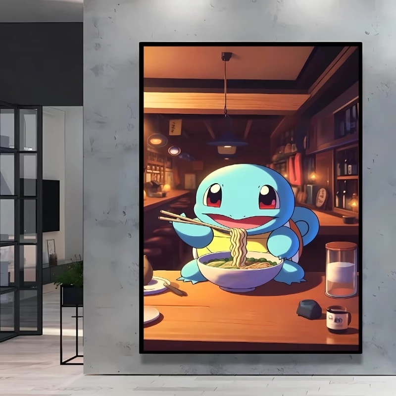 Peinture au Numéro — Carapuce et bol de ramen au bar (Pokémon)