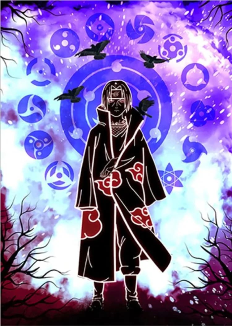 Peinture au Numéro — Itachi Uchiwa aux corbeaux et Sharingan (Naruto)