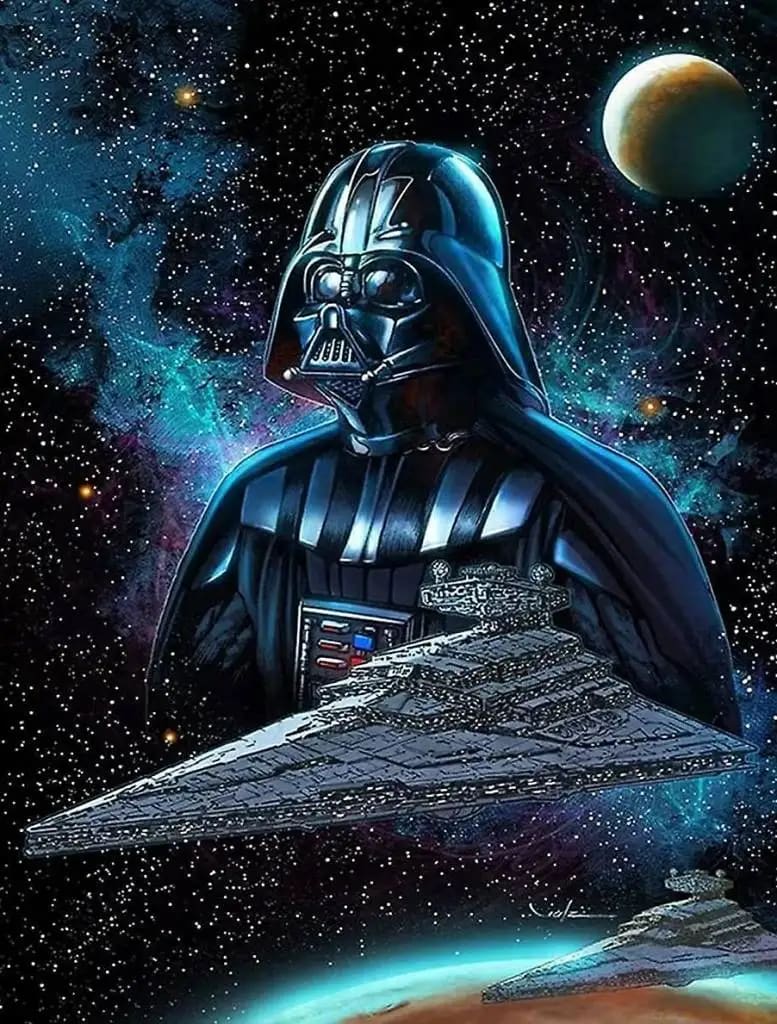 Peinture au Numéro — Dark Vador et un Destroyer stellaire dans l'espace (Star Wars)