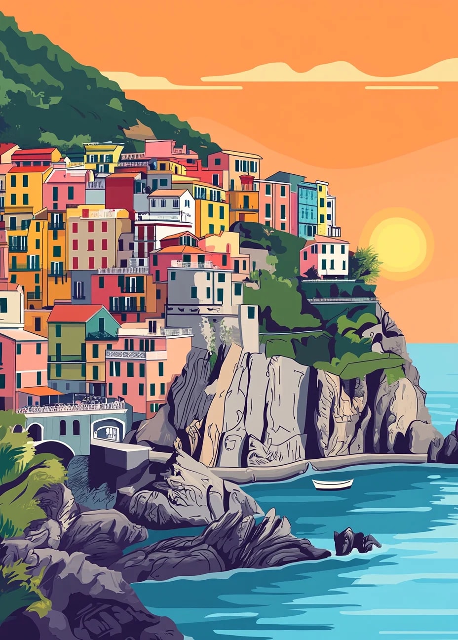 Peinture au Numéro — Cinque Terre au coucher du soleil