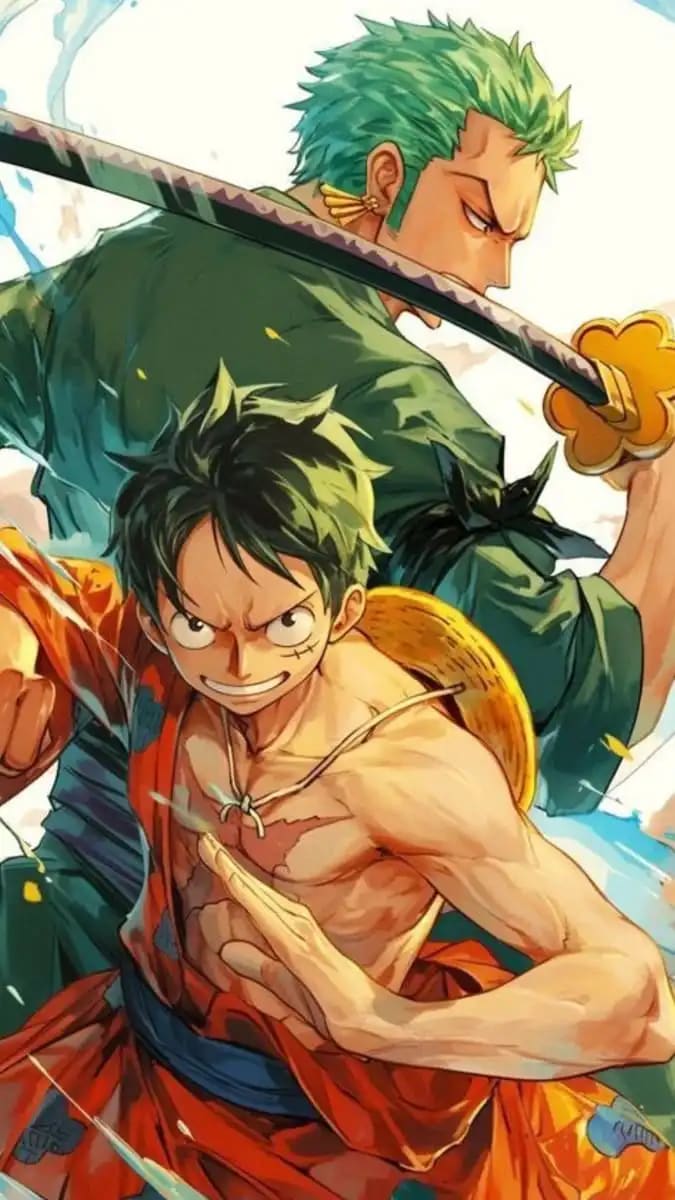 Peinture au Numéro — Luffy et Zoro en action (One Piece)