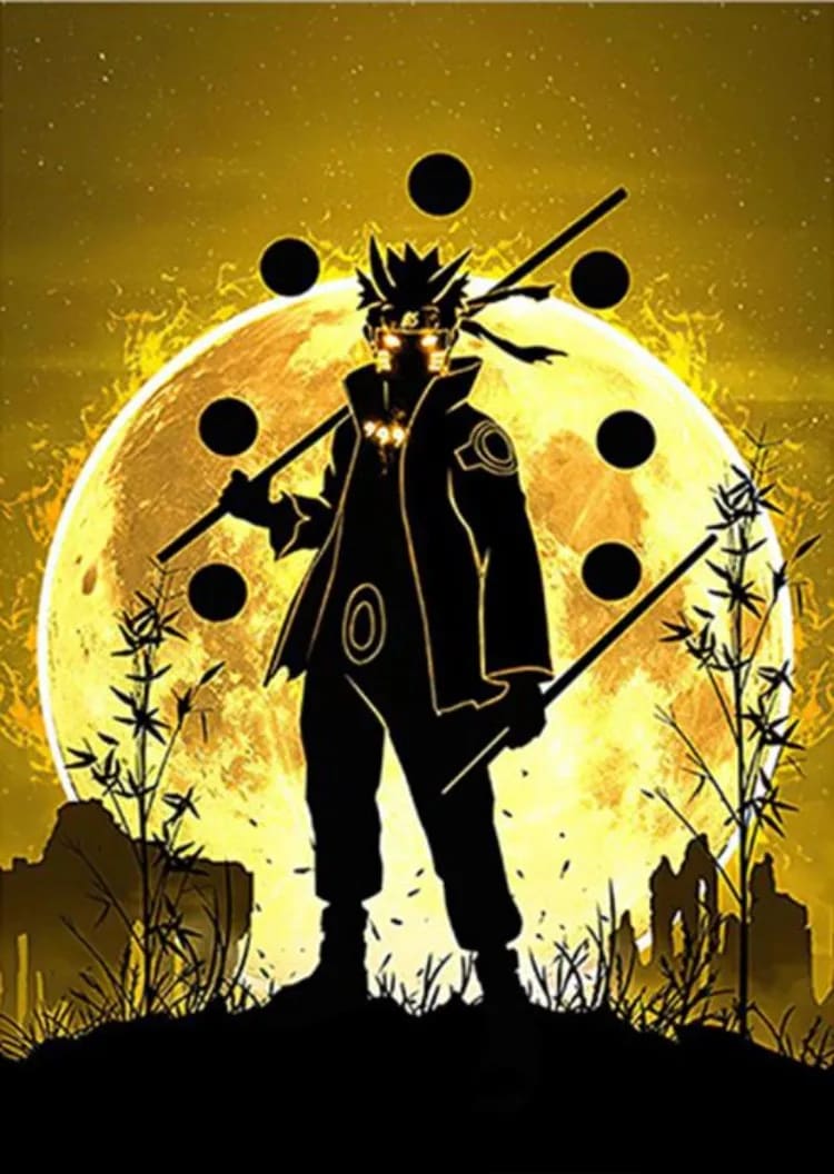 Peinture au Numéro — Naruto en Mode Six Chemins silhouette sur lune dorée (Naruto)