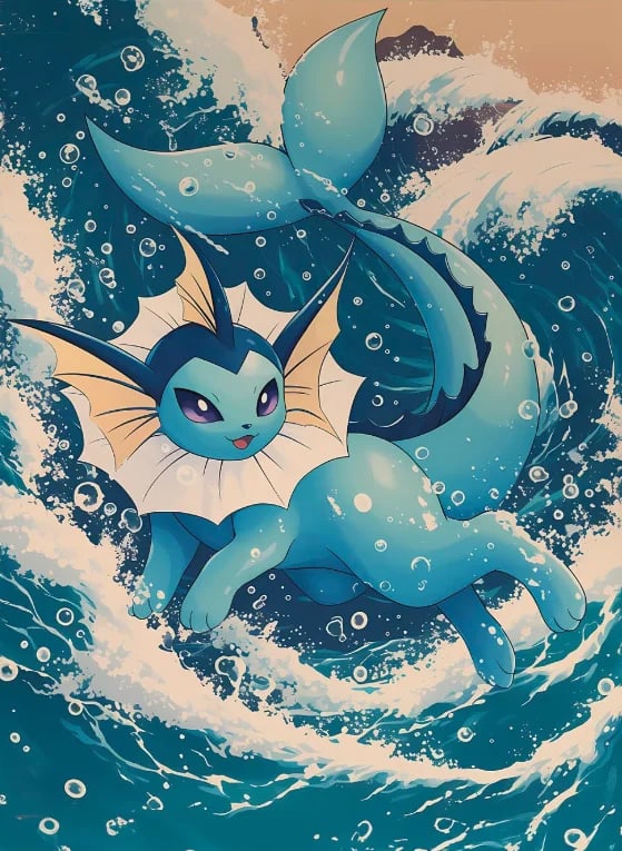 Peinture au Numéro — Aquali bondissant dans la vague (Pokémon)