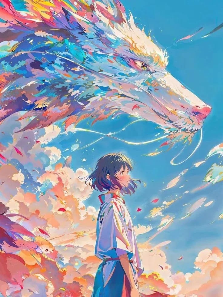 Peinture au Numéro — Jeune fille et dragon des nuages
