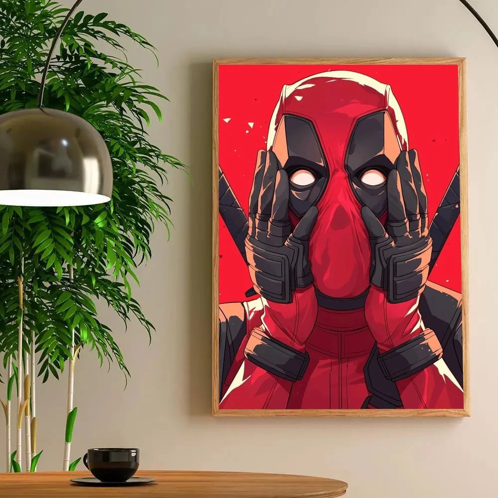 Peinture au Numéro — Deadpool mains sur les joues, pose surprise sur fond rouge (Deadpool)