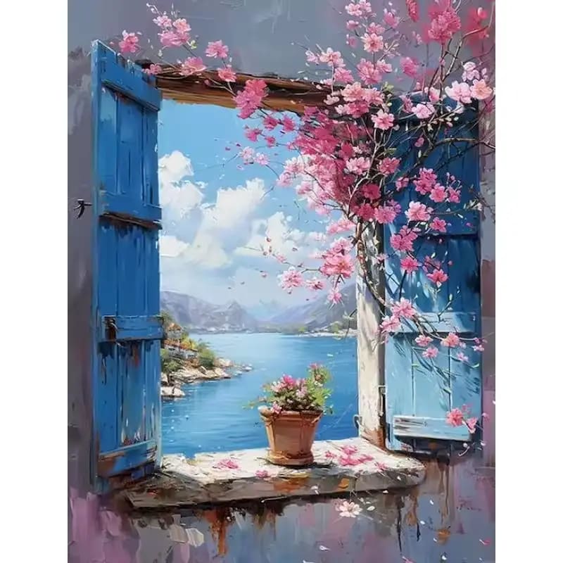 Peinture au numéro - Fenêtre vue sur mer