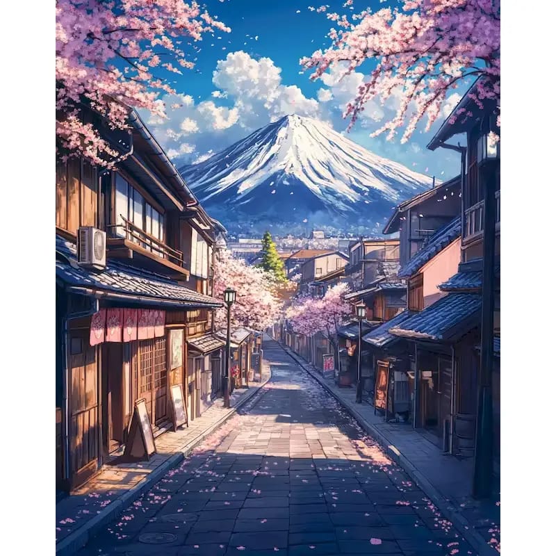 Peinture au numéro - Rue au Japon avec Mont Fuji