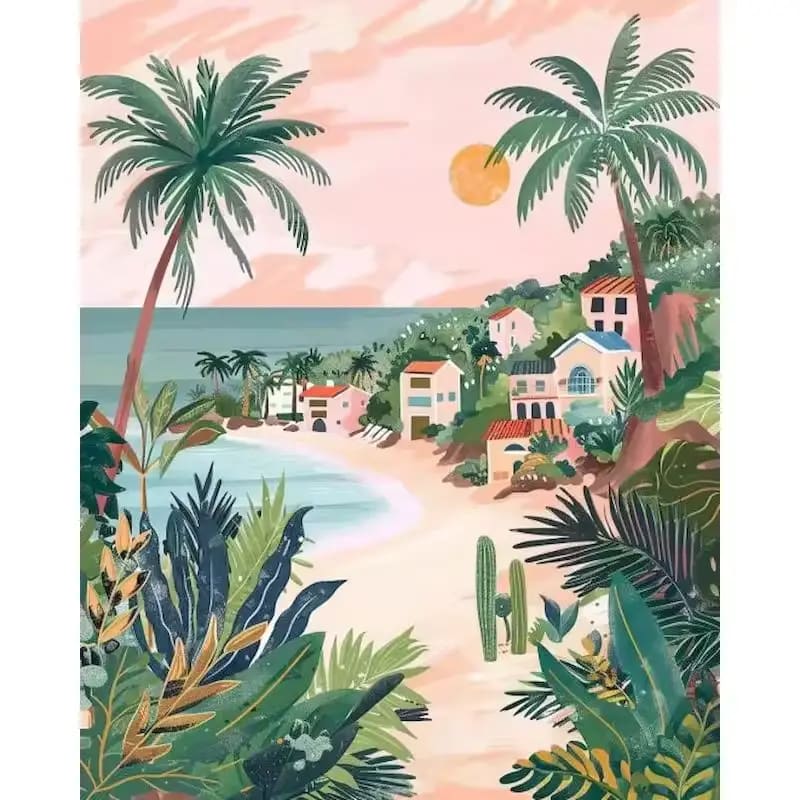 Peinture au numéro - Village sur plage