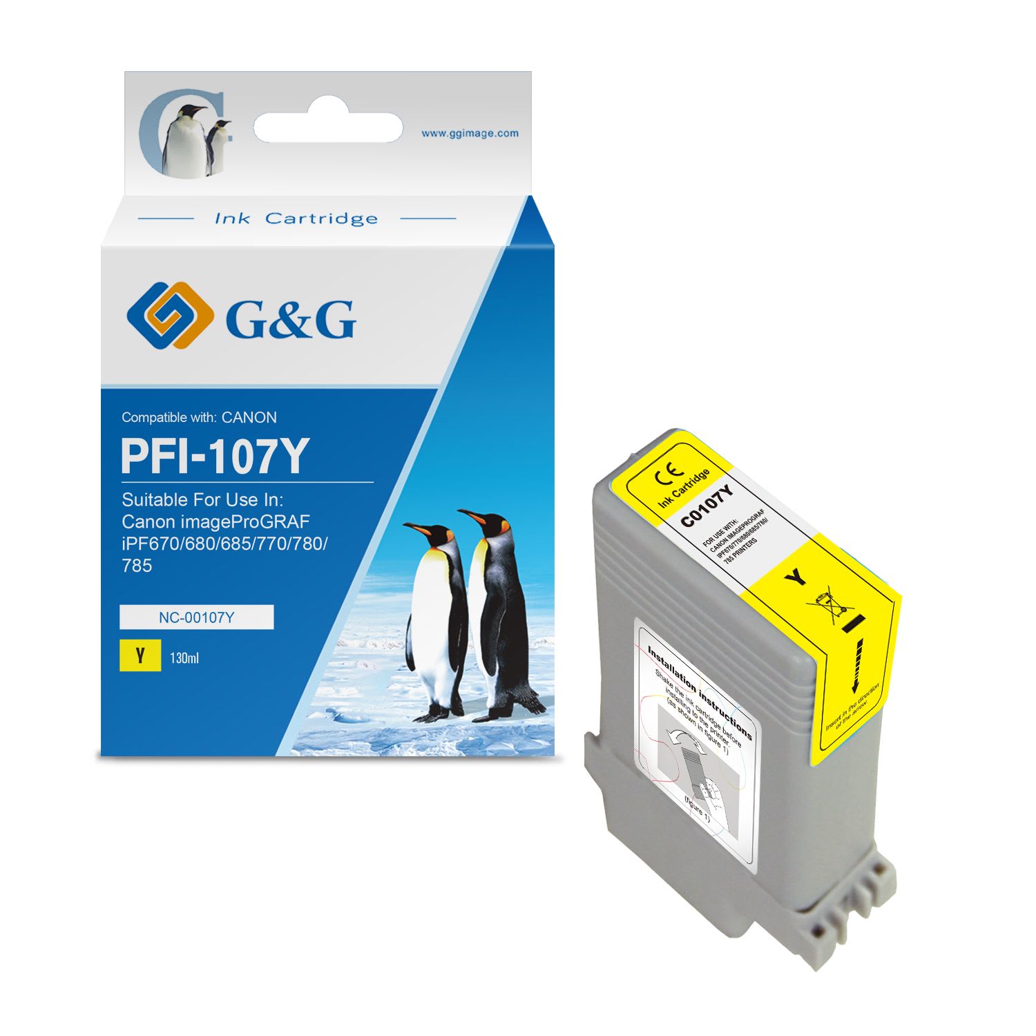 6708B001 / PFI-107 Y - cartouche qualité premium compatible Canon - jaune