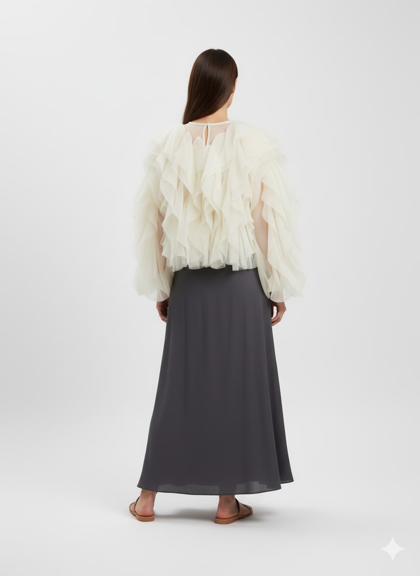 Top blanc chic manches bouffantes — vue 2
