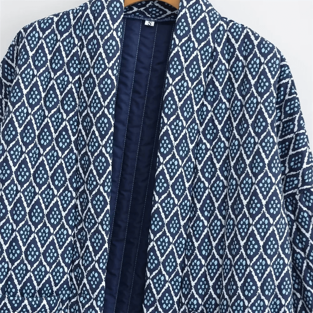 Veste Kimono Motif Géométrique Bleu — vue 5
