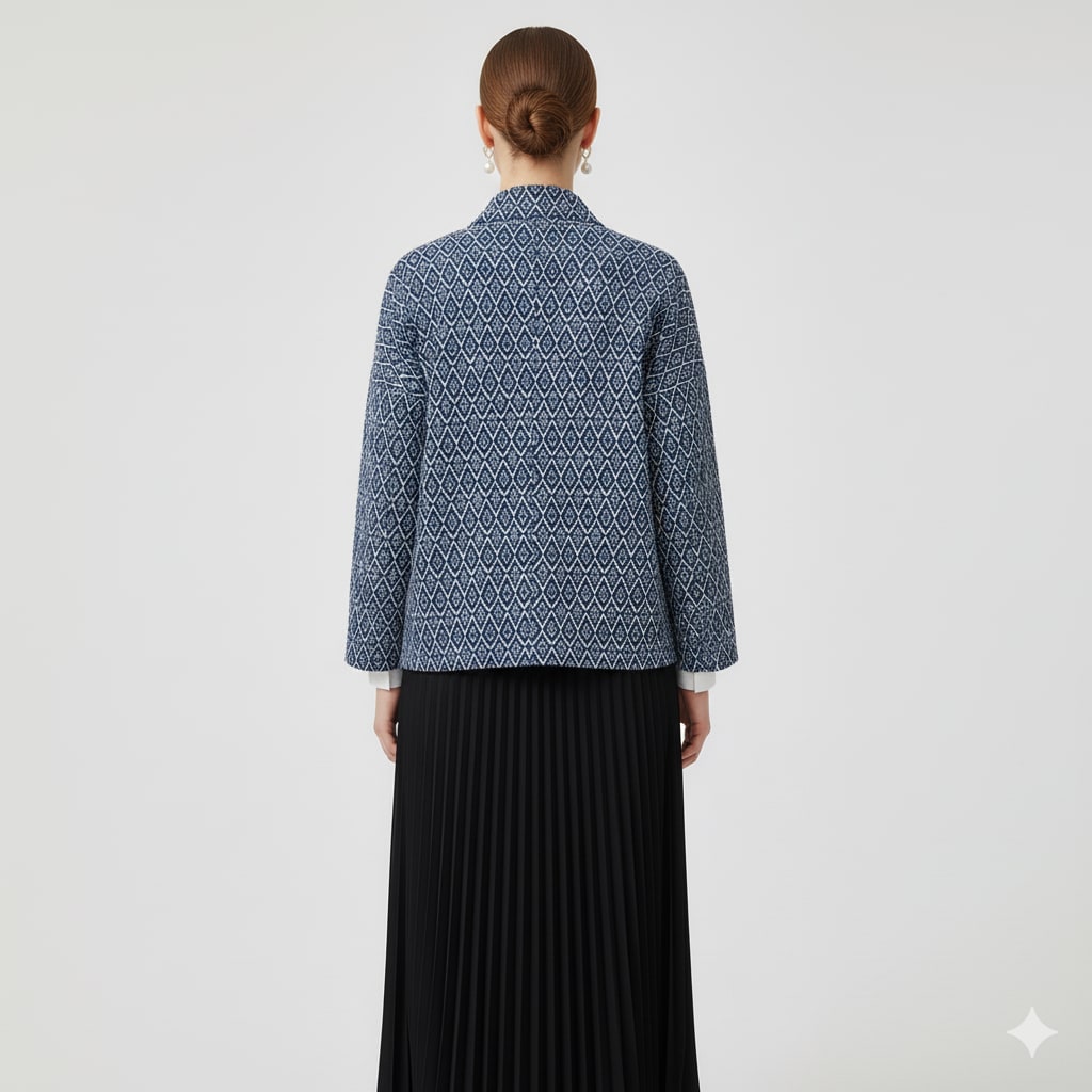 Veste Kimono Motif Géométrique Bleu — vue 2