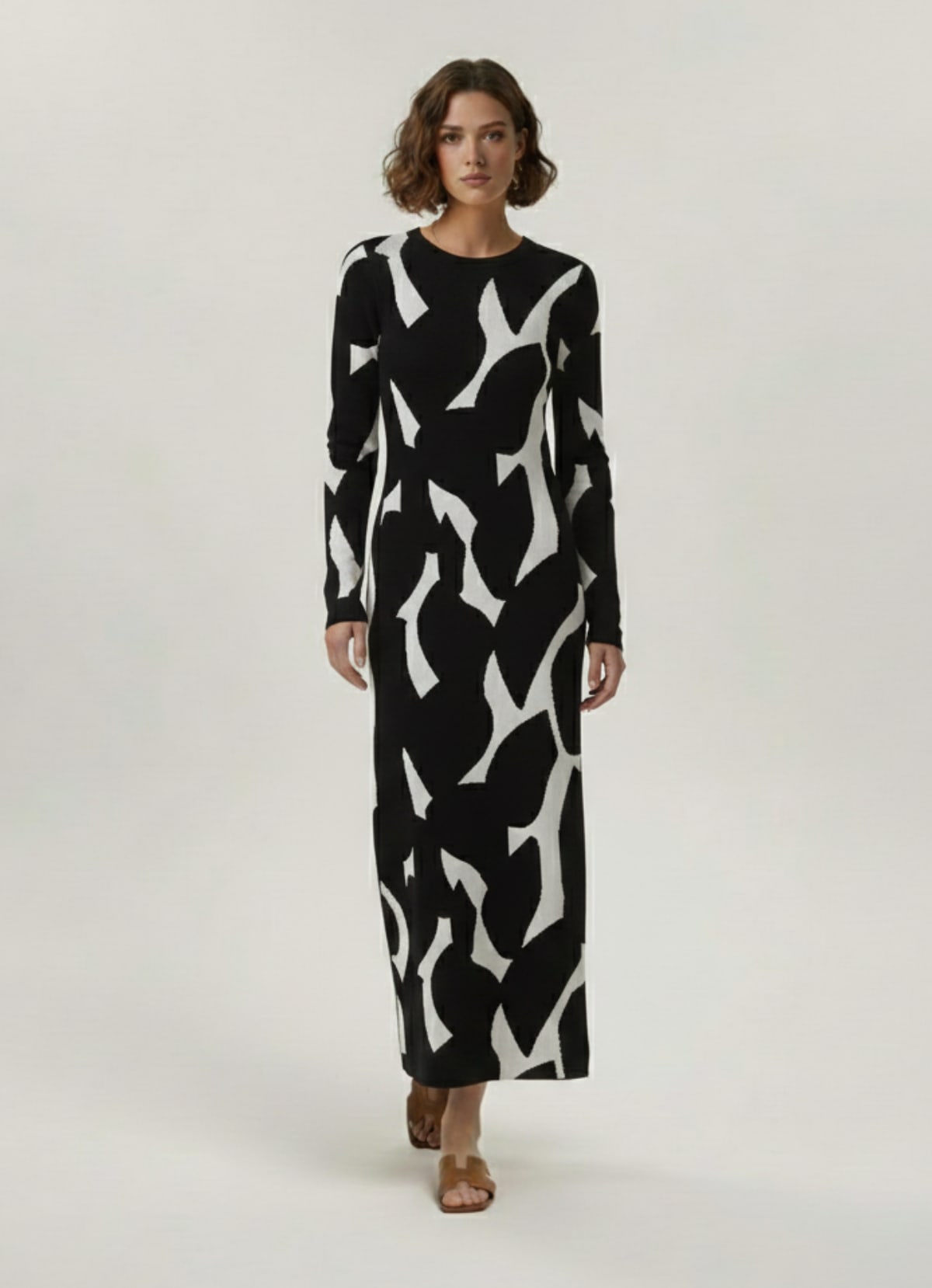 Robe Longue pull imprimé Noir & Blanc Tsniout — vue 4