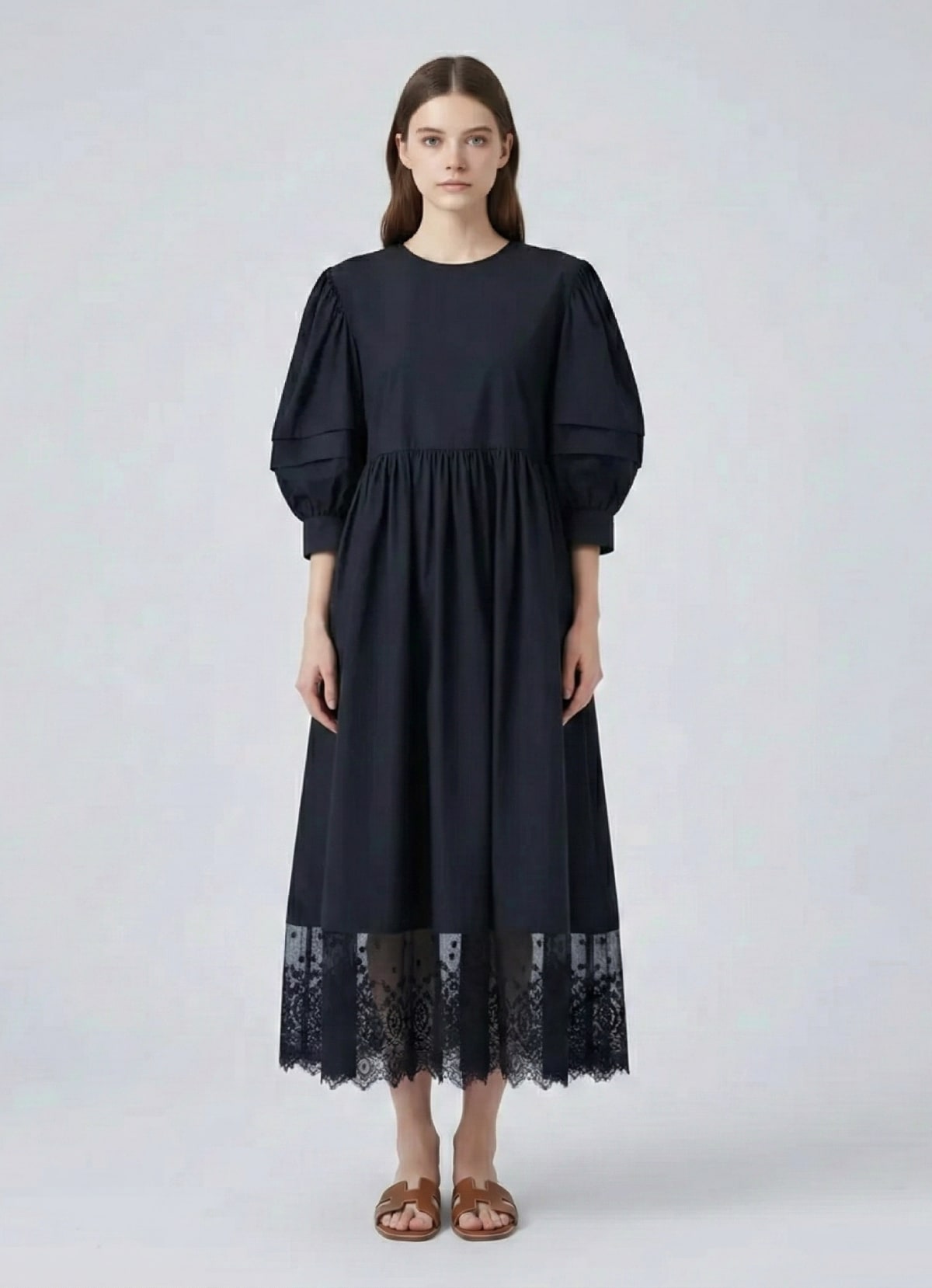 Robe Longue noire avec détail dentelle Tsniout — vue 4