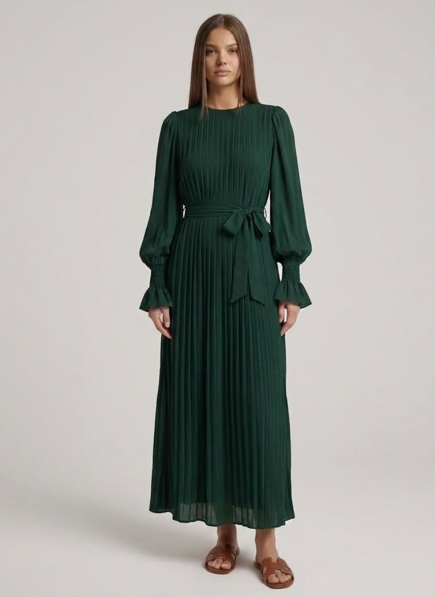 Robe Longue plissée vert émeraude Tsniout — vue 4