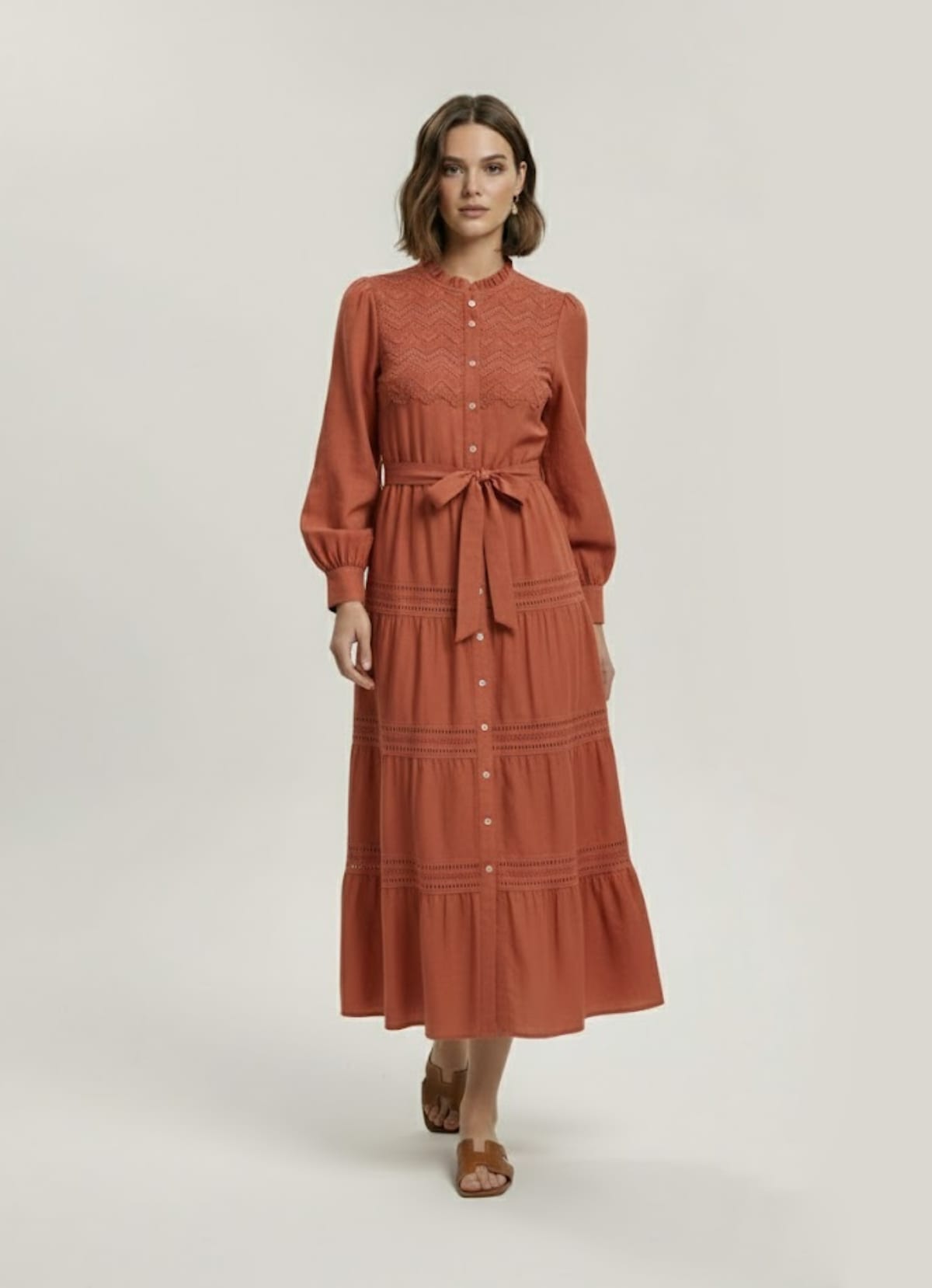 Robe longue trapèze brodée en Patchwork Tsniout — vue 4
