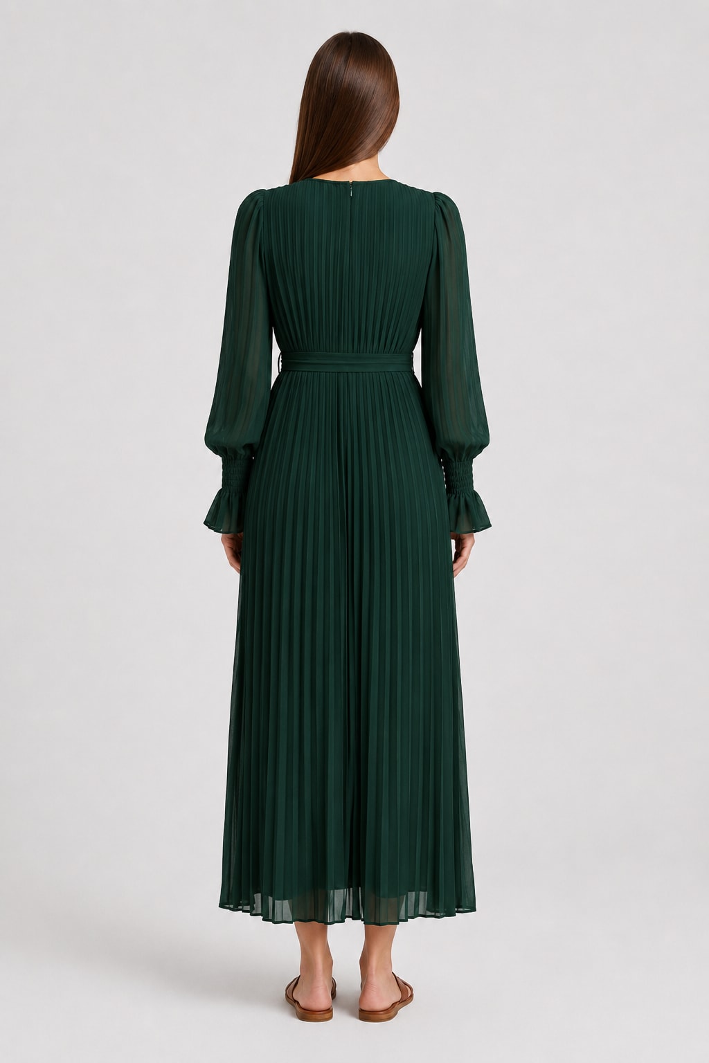 Robe Longue plissée vert émeraude Tsniout