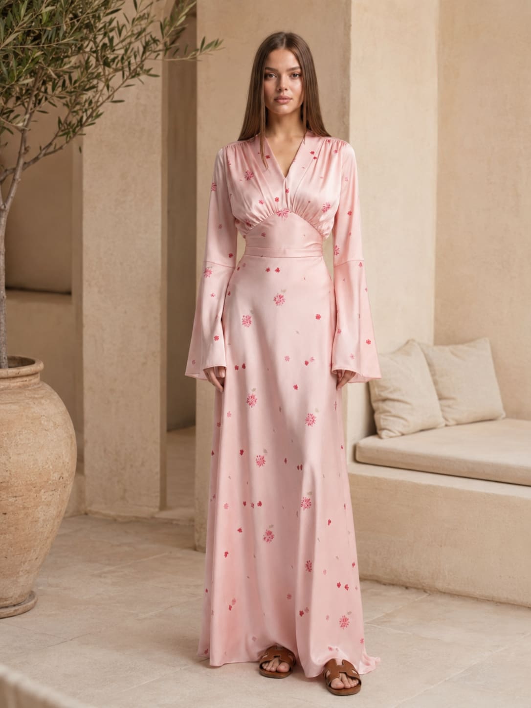 Robe Longue en satin imprimé Tsniout