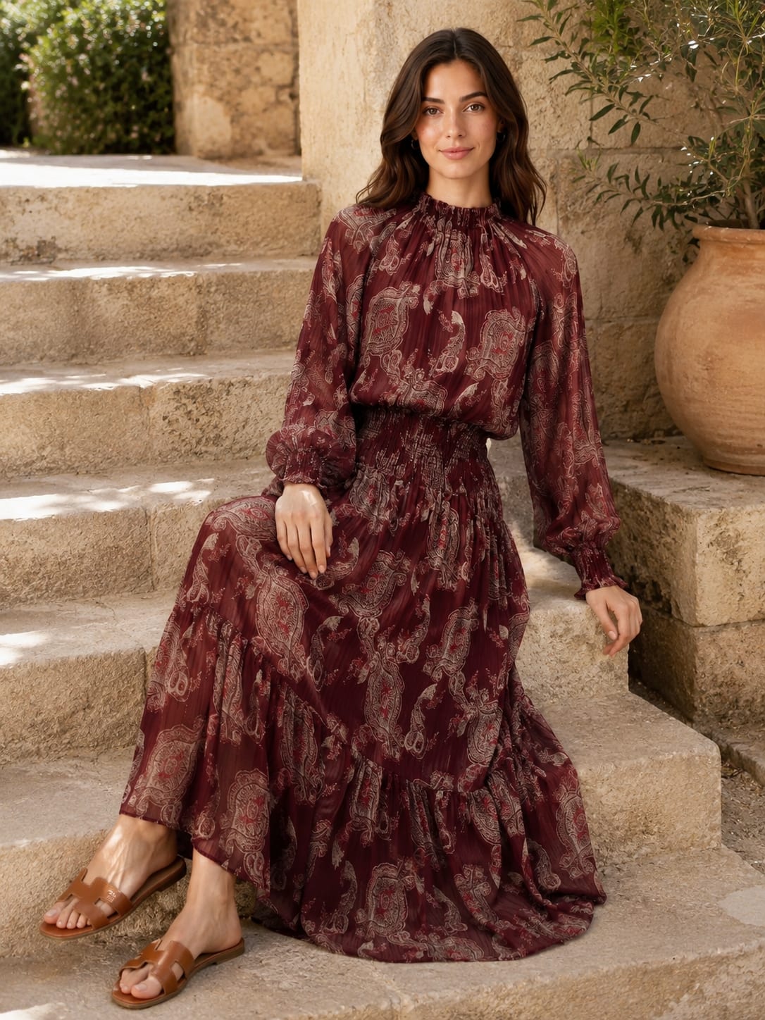 Robe Longue Bohème à Imprimé fleur Tsniout