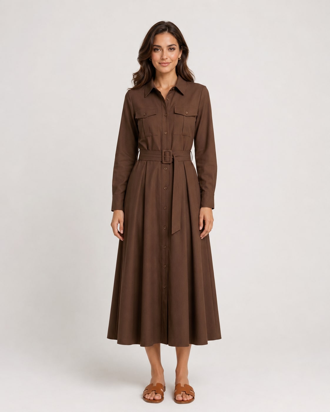 Robe Longue chemise marron Tsniout
