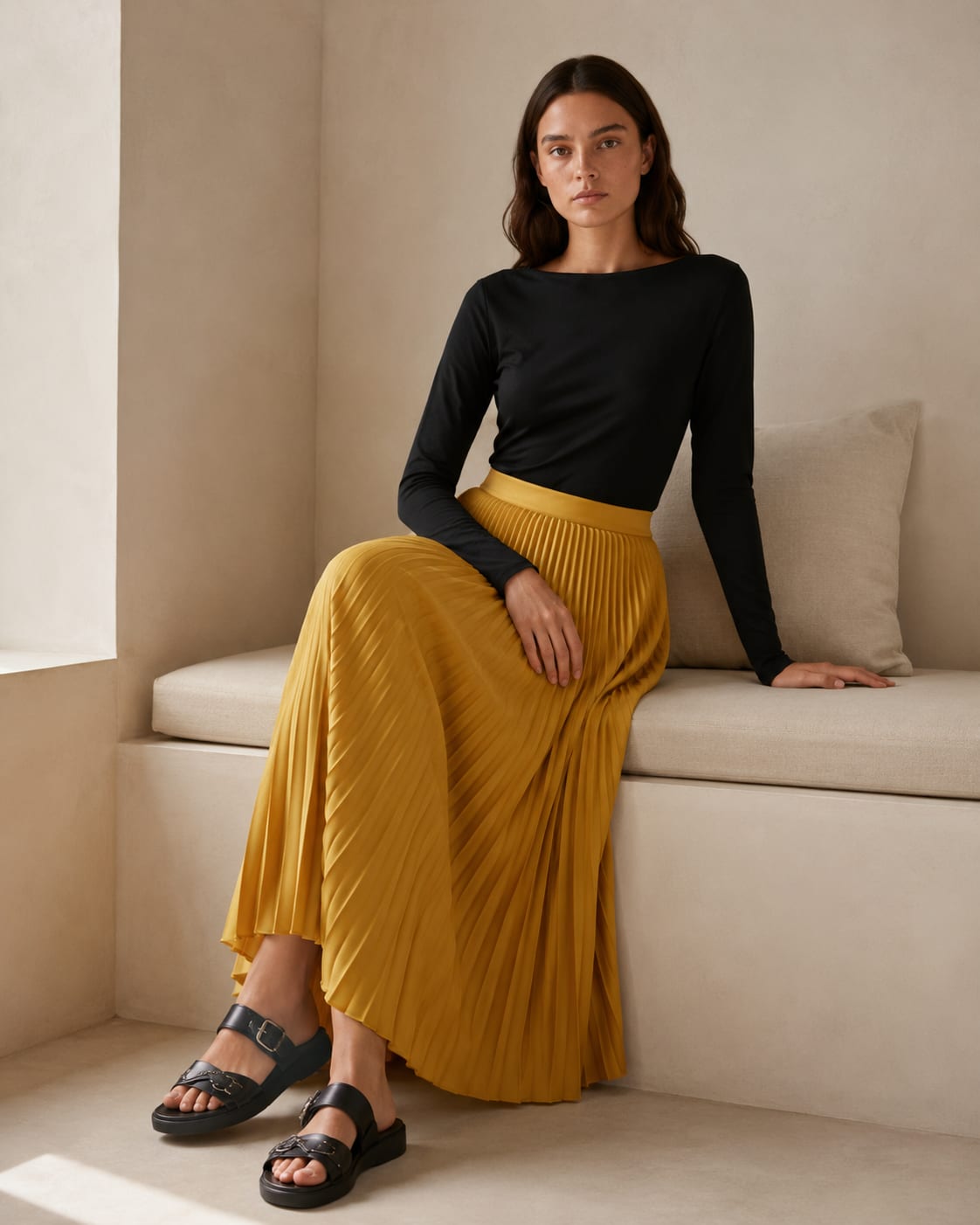 Jupe Longue plissée jaune Tsniout