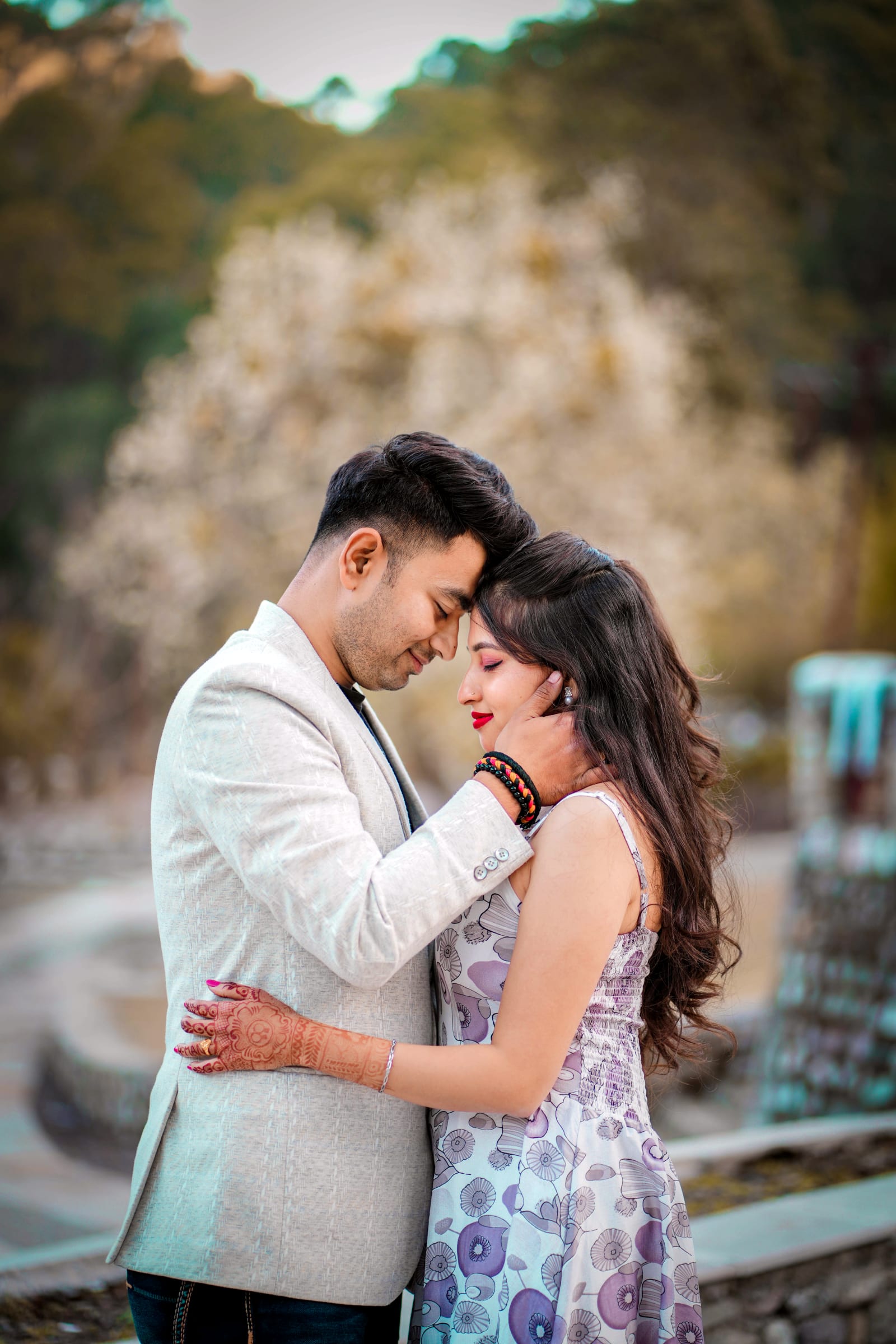 Romantic couple embrace