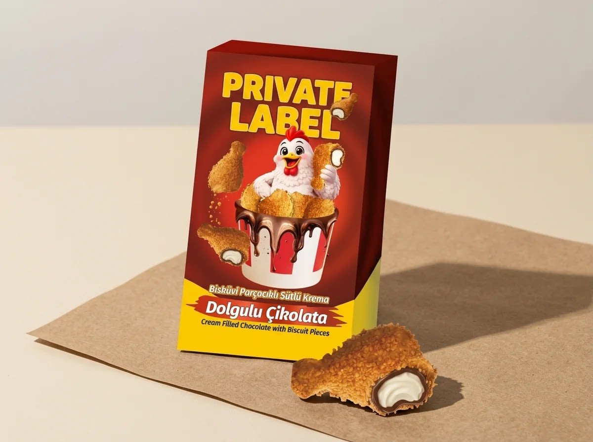 Chicken-leg figure chocolate, milk cream and biscuit pieces