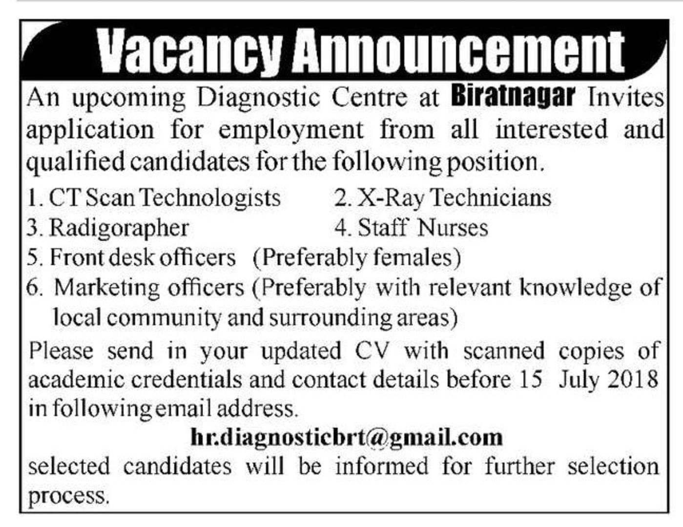 Jobs Nepal Vacancy Ct Scan Technologists Radiographer X Ray