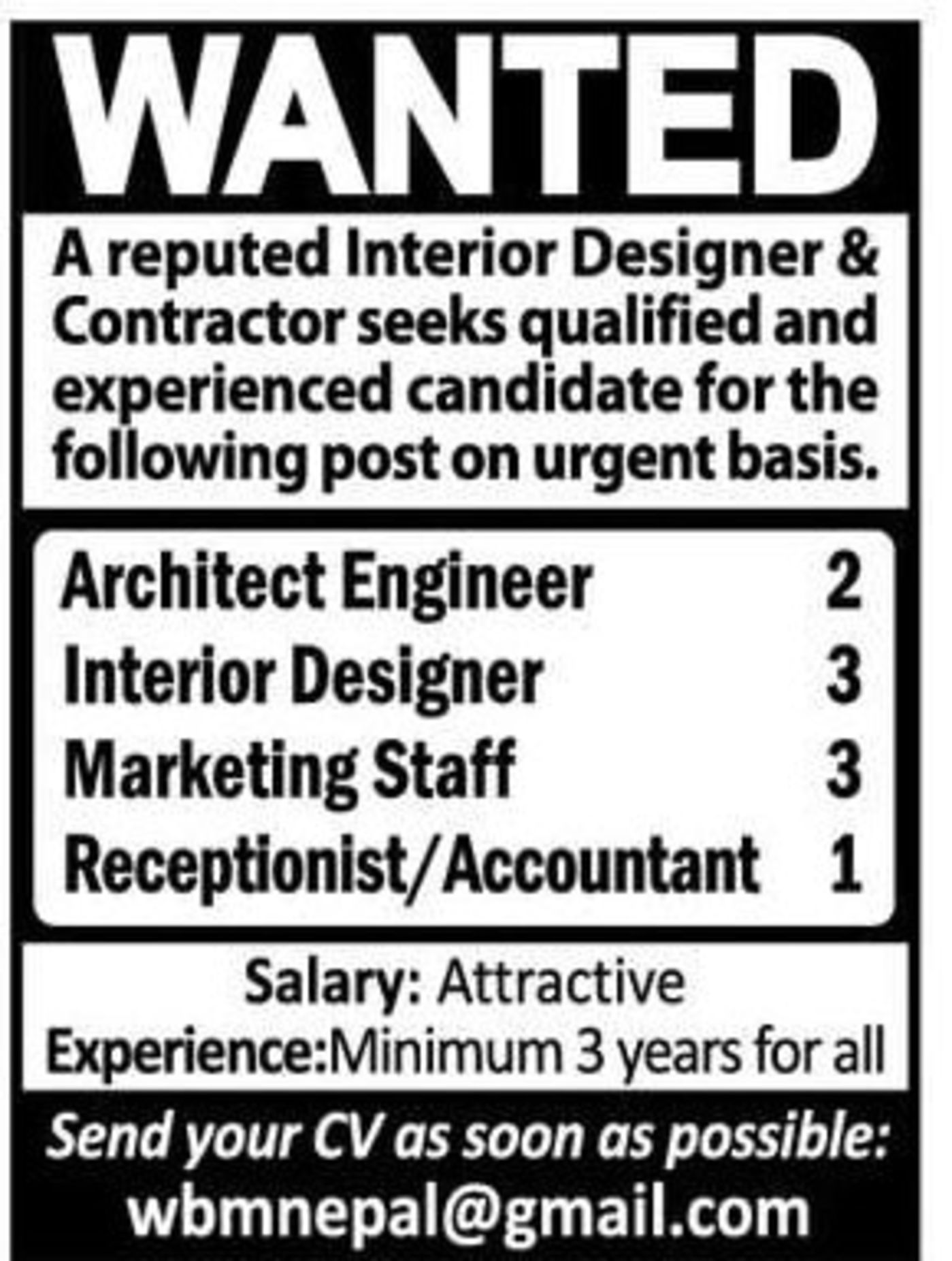 Jobs Nepal Vacancy Architect Engineer Interior Designer