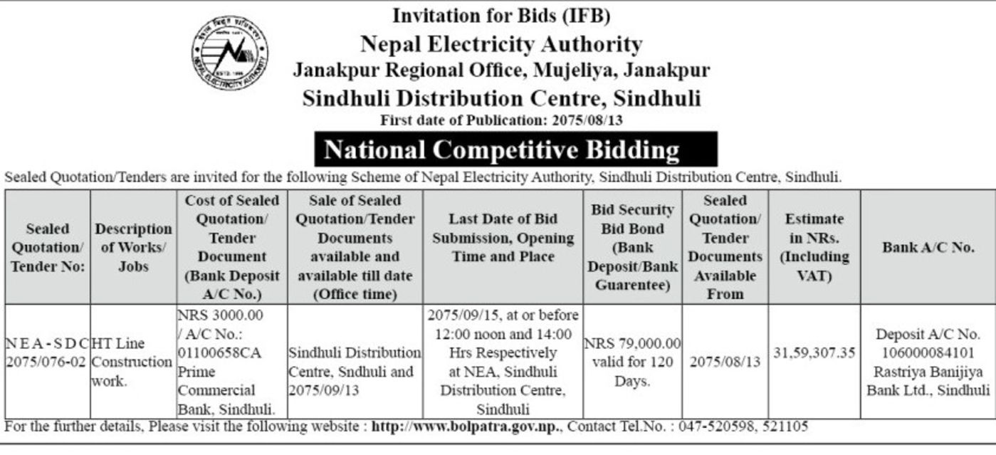 bids and tenders nepal invitation for bids ht line construction
