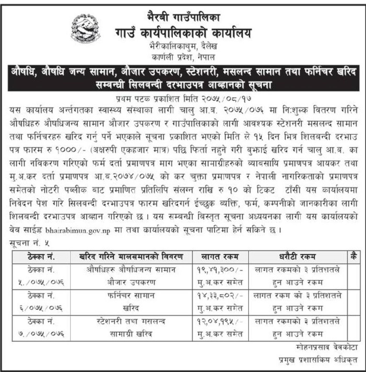 Bids And Tenders Nepal Request For Quotation Supply Medicine