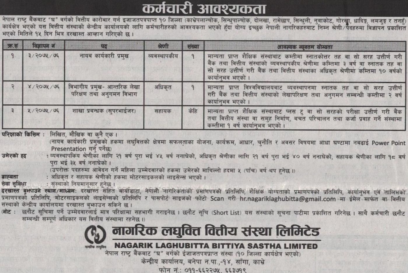 jobs nepal vacancy deputy ceo head internal audit and deputy ceo job description