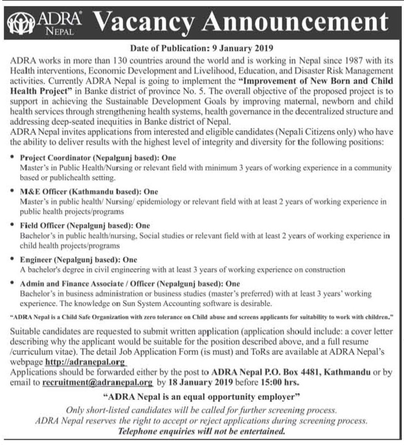 Jobs Nepal - Vacancy - Project Coordinator, M&E Officer ...