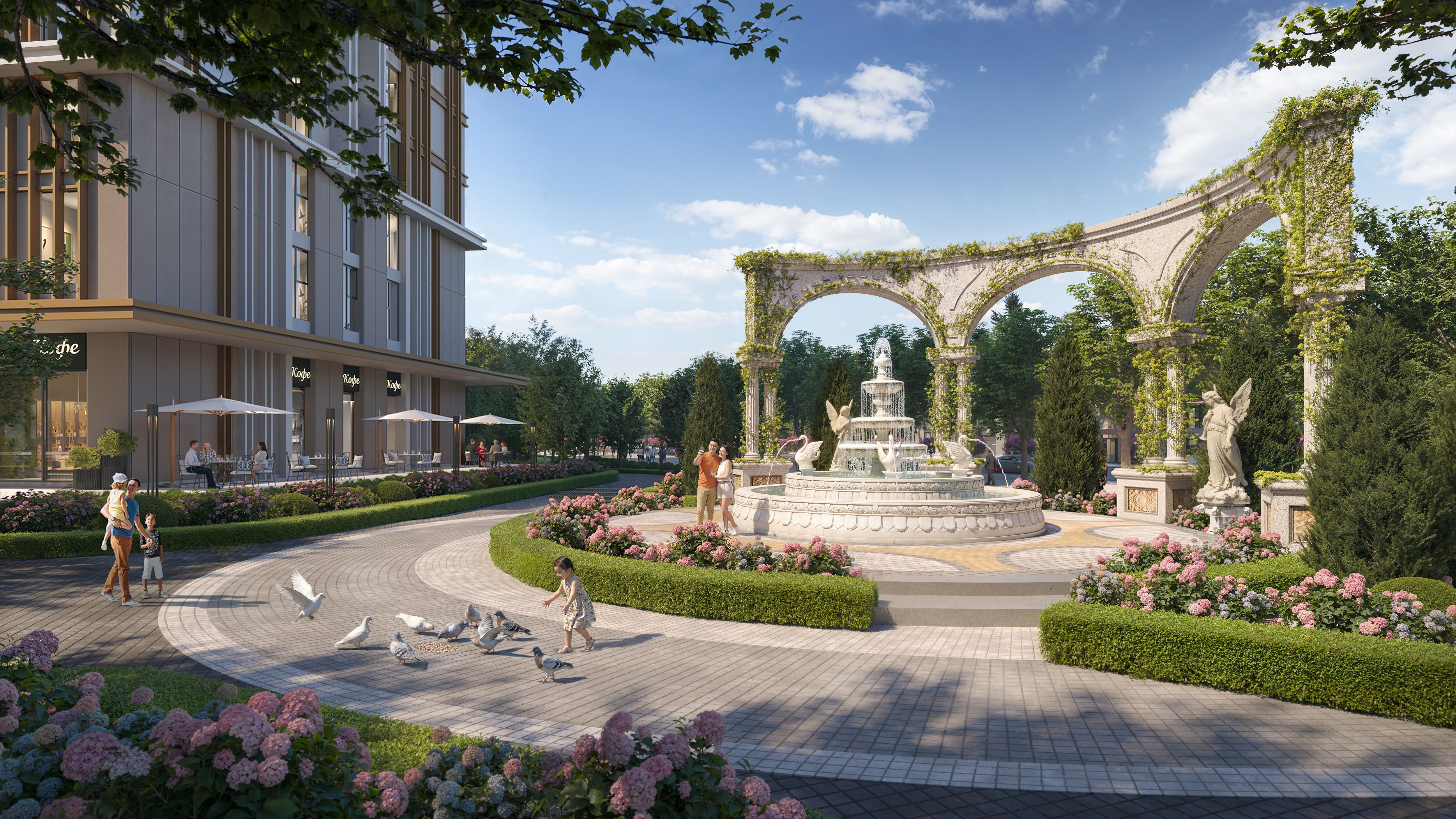 All-in-one масштабындагы Royal Central Park шаардык комплексиндеги The Essence фазасынын ландшафттык бакчасы