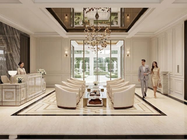 Изображение роскошного вестибюля в жилом комплексе The Essence.