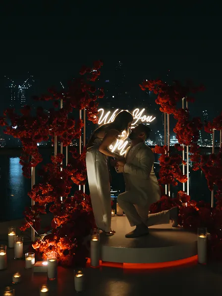 Joyful Dubai engagement captured by Candid With Jay on the beach