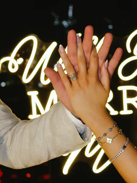 Emotional proposal reaction during engagement shoot in Dubai by Candid With Jay