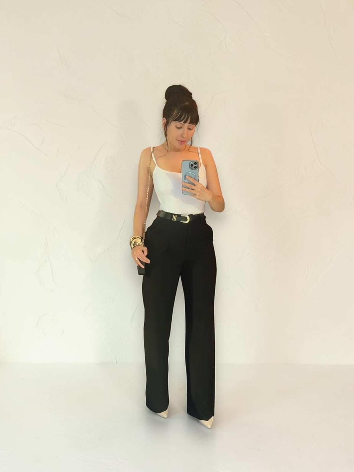 COMBO CALÇA SOCIAL, CINTO E BODY BRANCO — foto 1