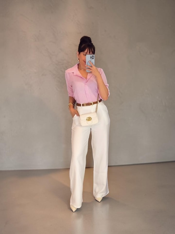CONJUNTO CAMISA LISTRAS COM CINTO
