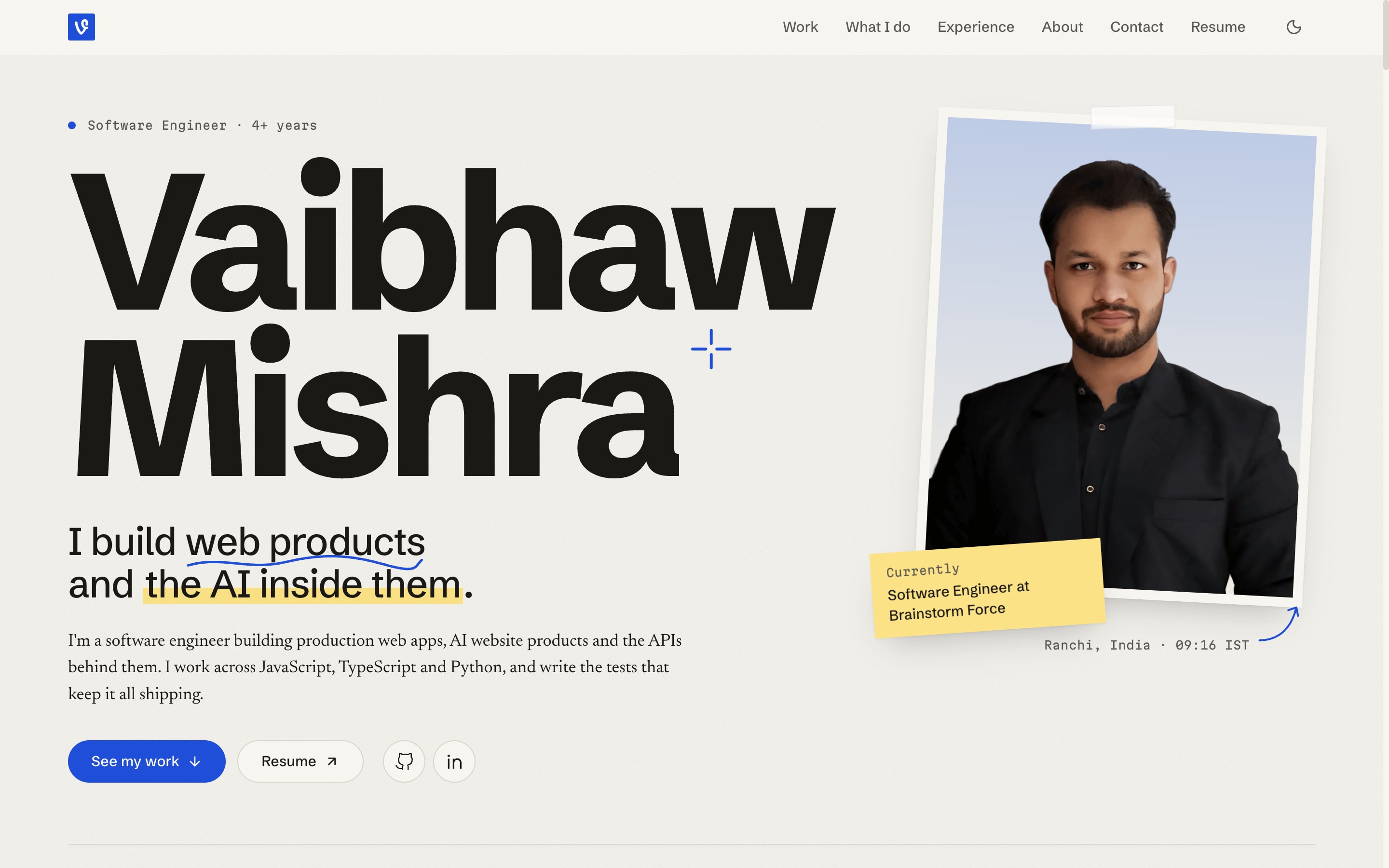 The home page in light mode