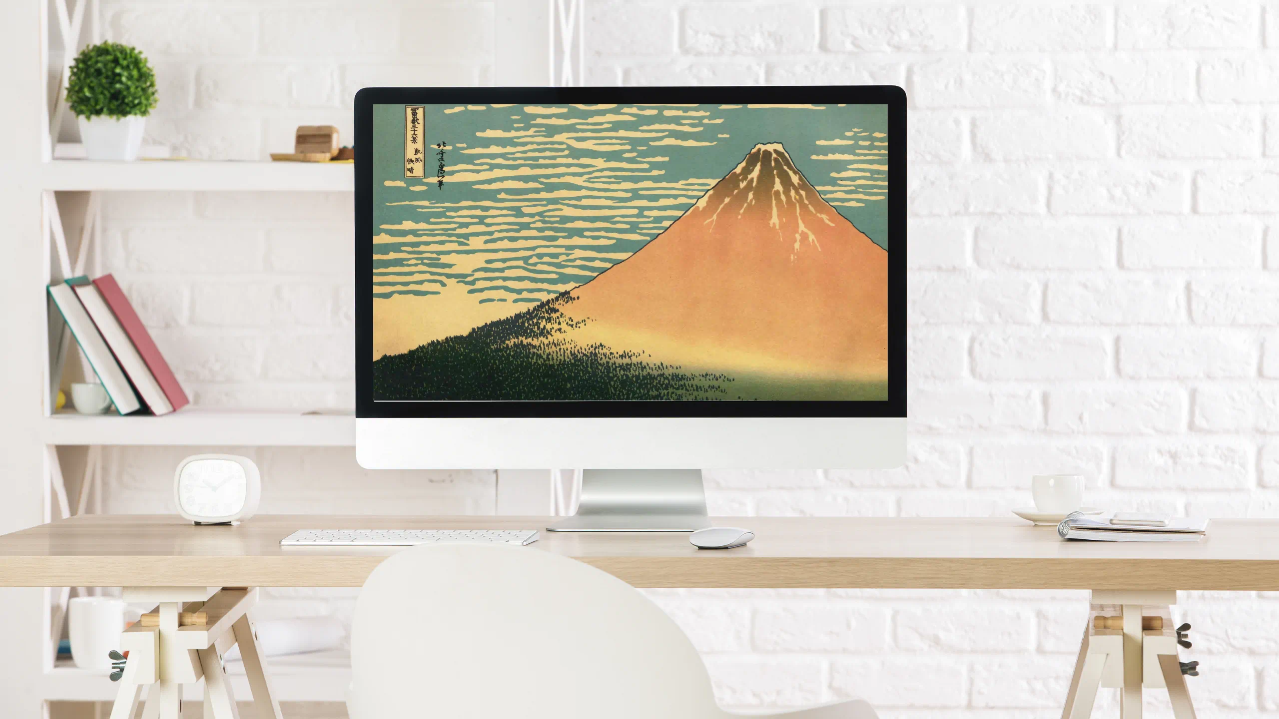 Desktop monitor displaying 8K Japanese artwork