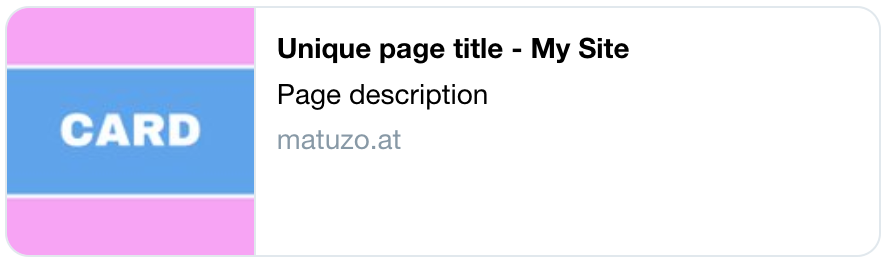 A small square image on the left, page title, description and URL on the right.