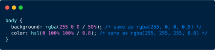 There’s a space-separated syntax for values in functional color notations.