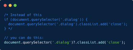 Optional chaining allows you to chain methods or properties, and conditionally continue down the chain if the value is not null or undefined.