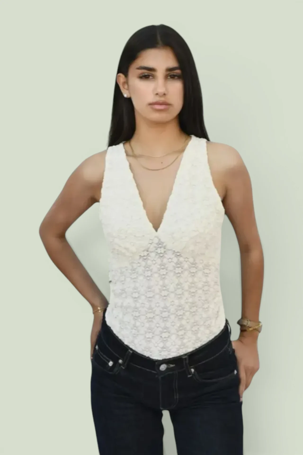 V-Neck Lace Bodysuit alternate view