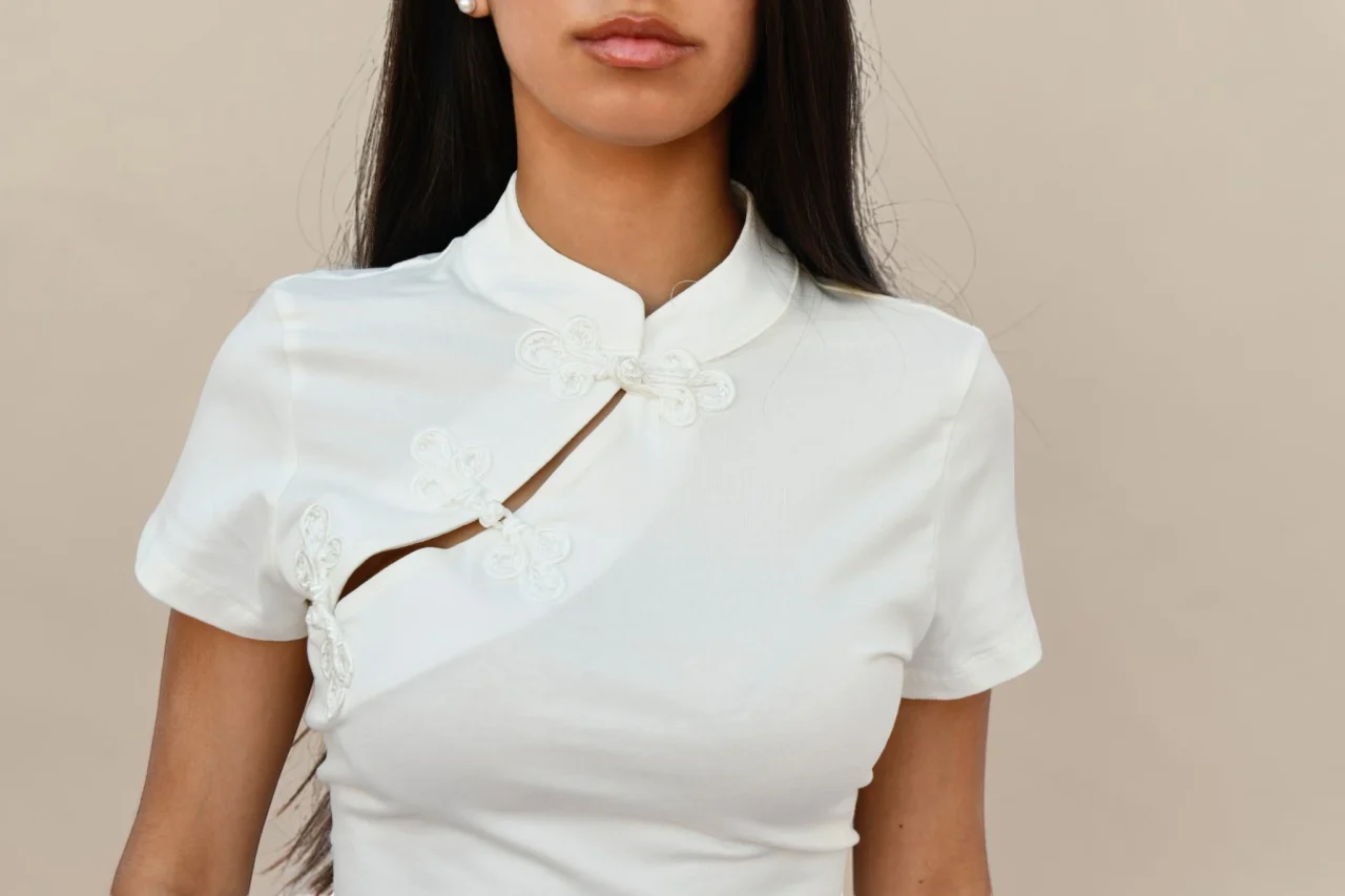 Mandarin Collar Cutout Top