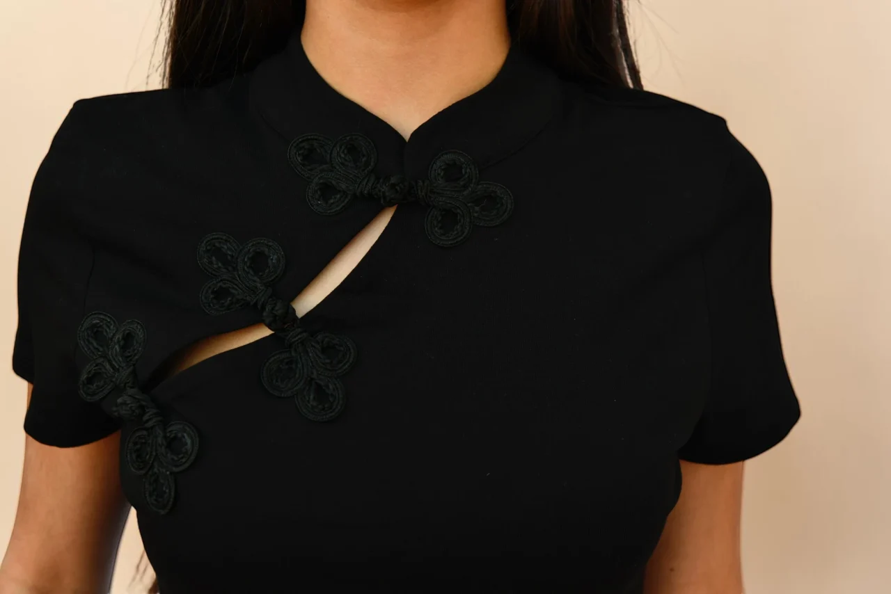 Mandarin Collar Cutout Top