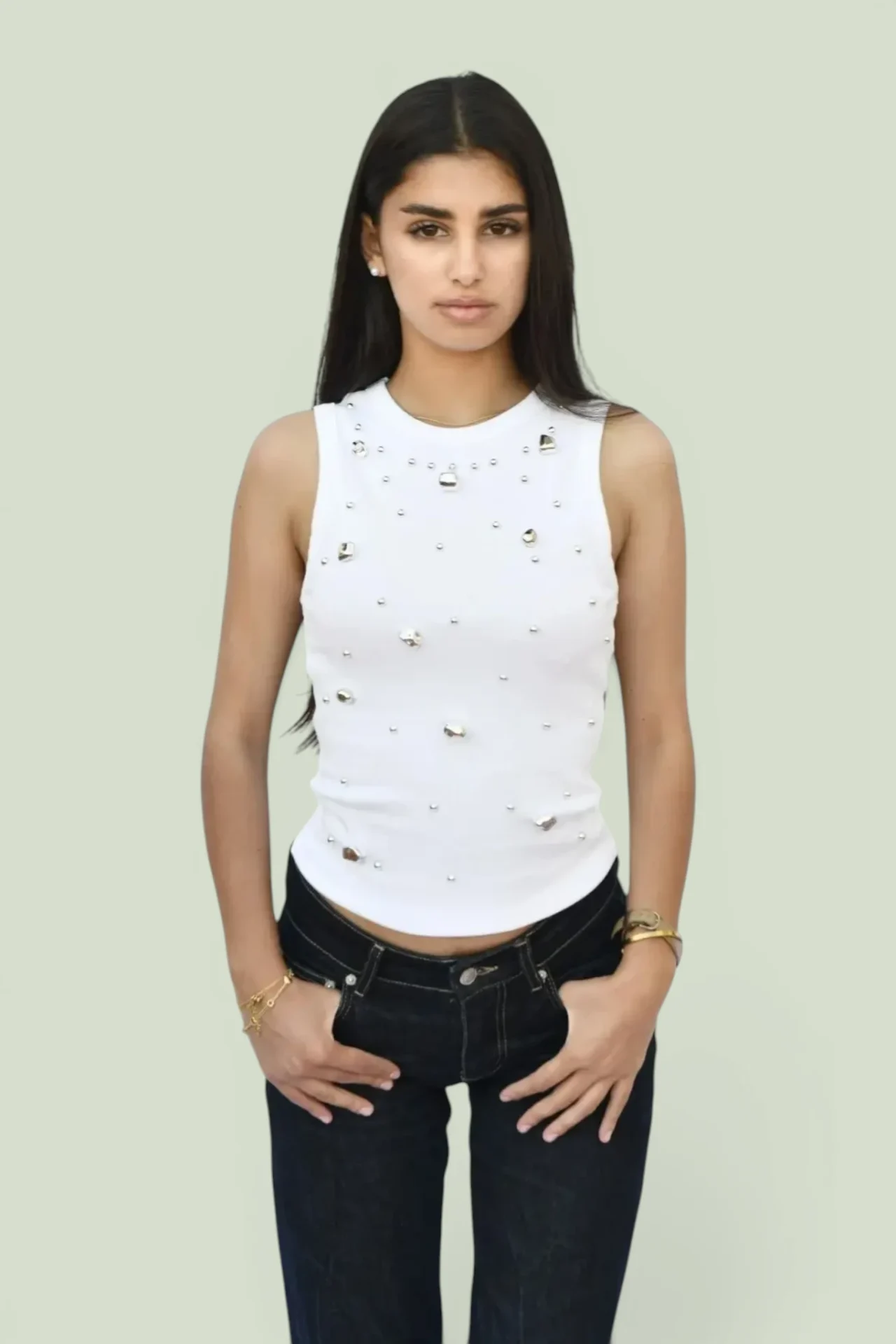 Rhinestone Ribbed Tank Top alternate view
