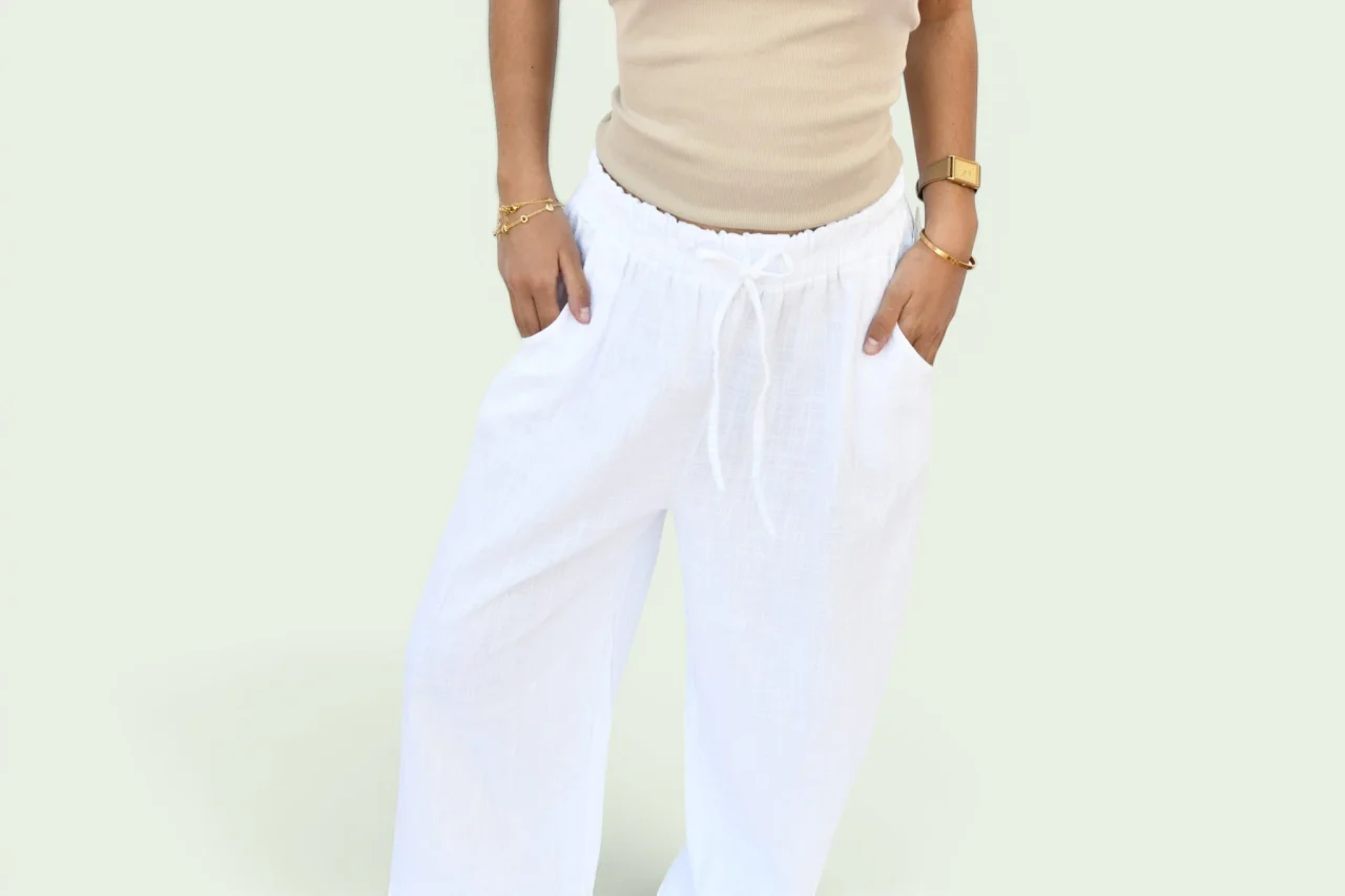 Linen Wide-Leg Drawstring Pants