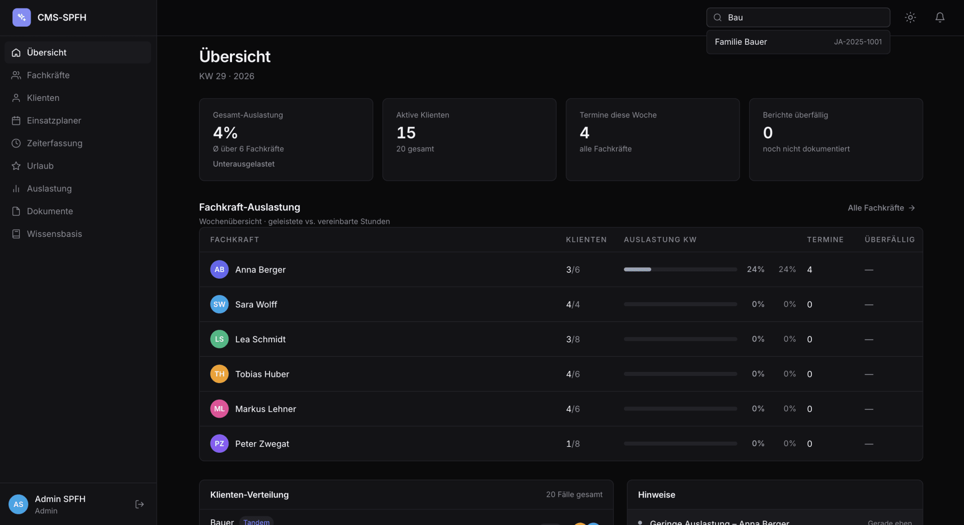 Client Management System for Social Work — screenshot